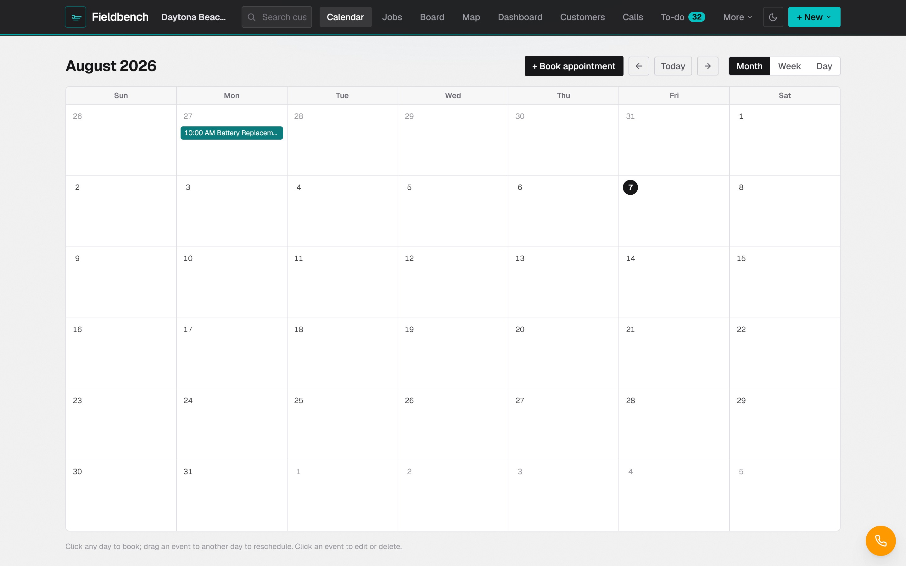 Month calendar with drag-and-drop appointment scheduling